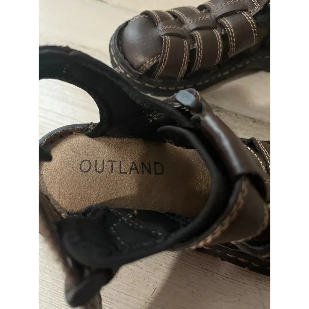 Outland  boys brown Velcro strap closed toe sandals size 12M